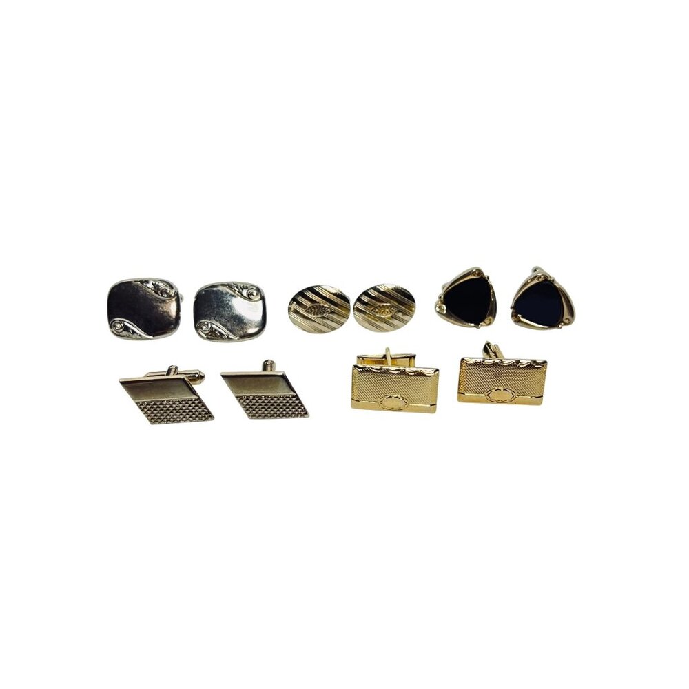 Lot Of 5 Gold Tone Vintage Cufflinks Rectangle Oval Triangle Shapes  (6142)